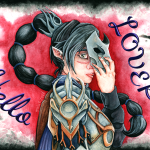 Depicting watercolour of Shadowheart from Baldur's Gate 3.